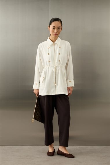 Dante Fermuarlı Beli Tünel Kuşaklı Kap BEYAZ