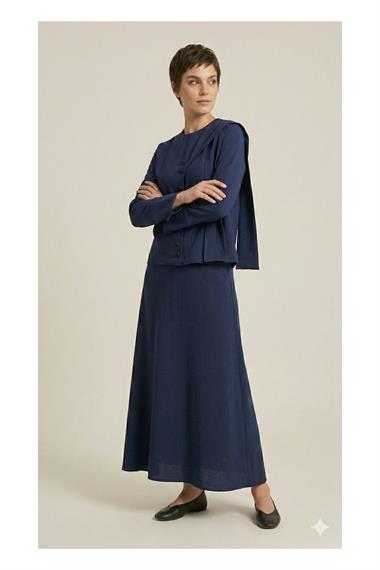 Daphne Şal Detaylı Lyocell Etekli Takım LACİVERT