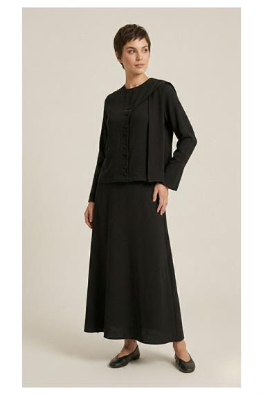 Daphne Şal Detaylı Lyocell Etekli Takım SİYAH