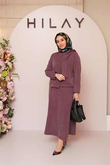 Daphne Şal Detaylı Lyocell Etekli Takım MÜRDÜM