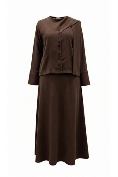 Daphne Şal Detaylı Lyocell Etekli Takım KAHVERENGİ