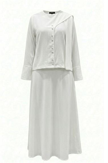 Daphne Şal Detaylı Lyocell Etekli Takım BEYAZ