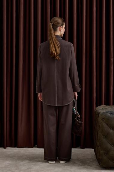 Denis Dikiş Detaylı Pantolonlu Takım KAHVERENGİ