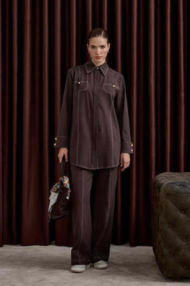 Denis Dikiş Detaylı Pantolonlu Takım KAHVERENGİ