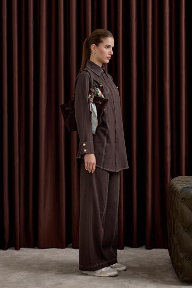 Denis Dikiş Detaylı Pantolonlu Takım KAHVERENGİ