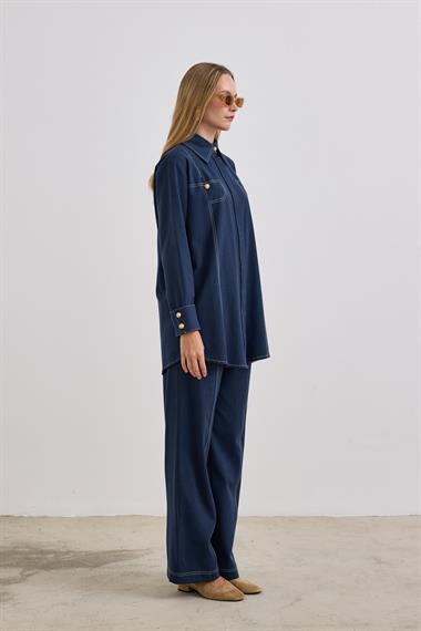 Denis Dikiş Detaylı Pantolonlu Takım LACİVERT