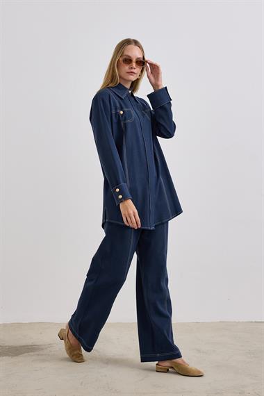 Denis Dikiş Detaylı Pantolonlu Takım LACİVERT
