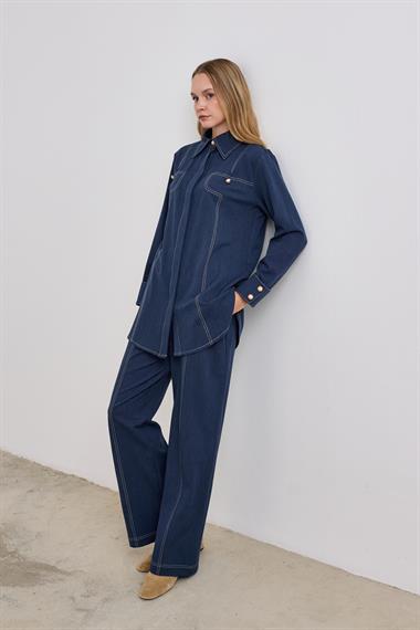 Denis Dikiş Detaylı Pantolonlu Takım LACİVERT