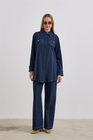 Denis Dikiş Detaylı Pantolonlu Takım LACİVERT