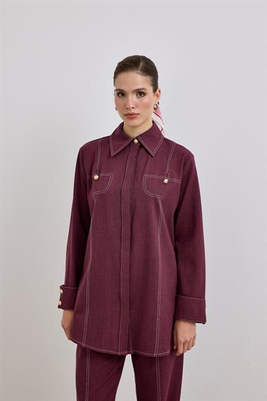 Denis Dikiş Detaylı Pantolonlu Takım MÜRDÜM