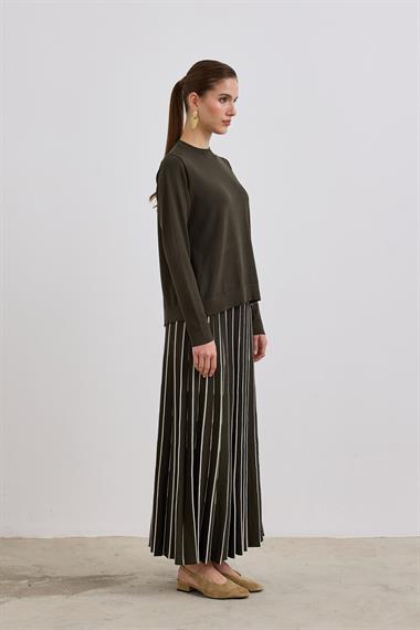 Diamond Piliseli Triko Etekli Takım HAKİ