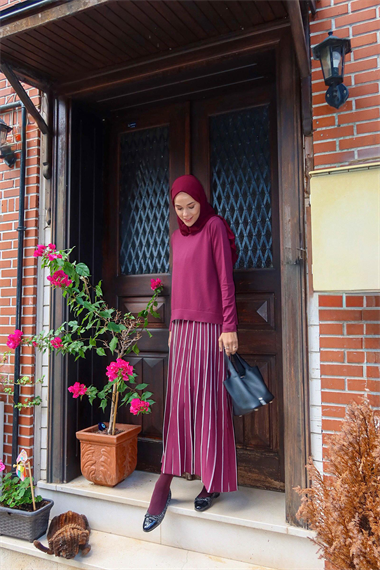 Diamond Piliseli Triko Etekli Takım MÜRDÜM