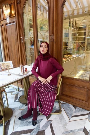 Diamond Piliseli Triko Etekli Takım MÜRDÜM