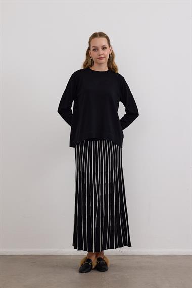 Diamond Piliseli Triko Etekli Takım SİYAH