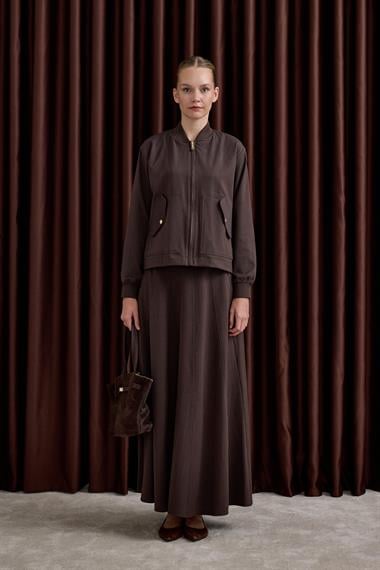 Doha Fermuarlı Ribanalı Etekli Takım KAHVERENGİ