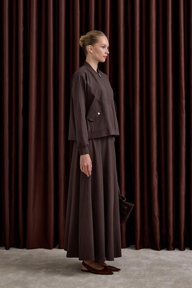 Doha Fermuarlı Ribanalı Etekli Takım KAHVERENGİ