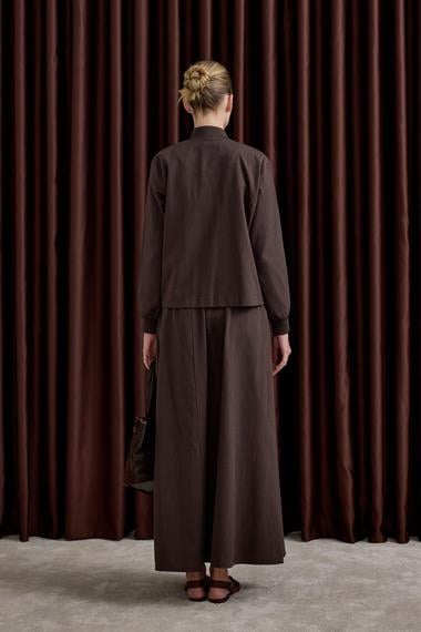 Doha Fermuarlı Ribanalı Etekli Takım KAHVERENGİ