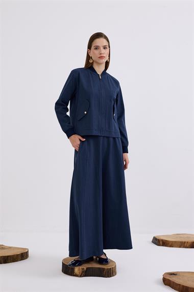 Doha Fermuarlı Ribanalı Etekli Takım LACİVERT