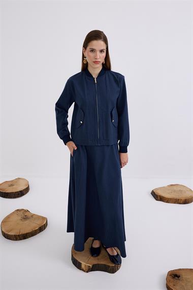 Doha Fermuarlı Ribanalı Etekli Takım LACİVERT