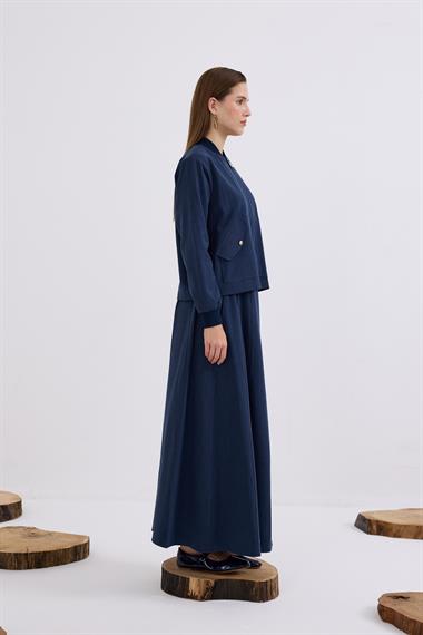 Doha Fermuarlı Ribanalı Etekli Takım LACİVERT