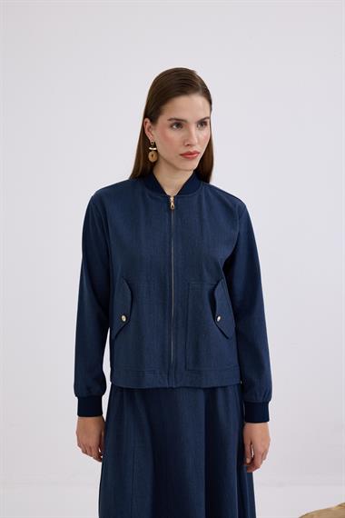 Doha Fermuarlı Ribanalı Etekli Takım LACİVERT