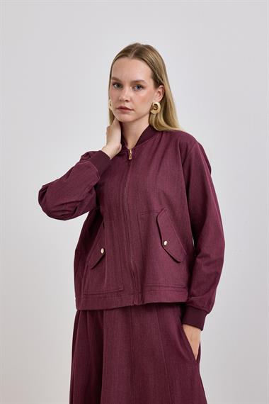 Doha Fermuarlı Ribanalı Etekli Takım MÜRDÜM