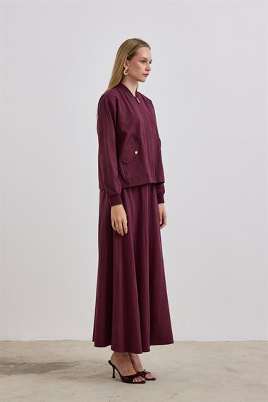 Doha Fermuarlı Ribanalı Etekli Takım MÜRDÜM