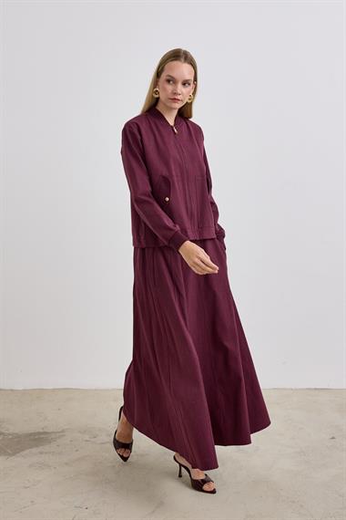 Doha Fermuarlı Ribanalı Etekli Takım MÜRDÜM