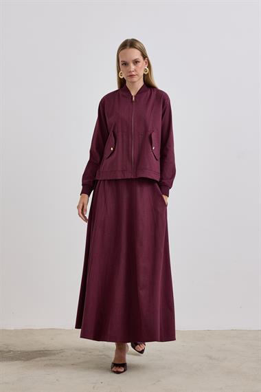 Doha Fermuarlı Ribanalı Etekli Takım MÜRDÜM