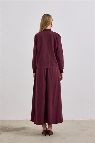 Doha Fermuarlı Ribanalı Etekli Takım MÜRDÜM