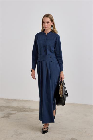 Dore Kendinden Kemerli Elbise LACİVERT