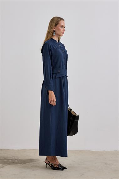 Dore Kendinden Kemerli Elbise LACİVERT
