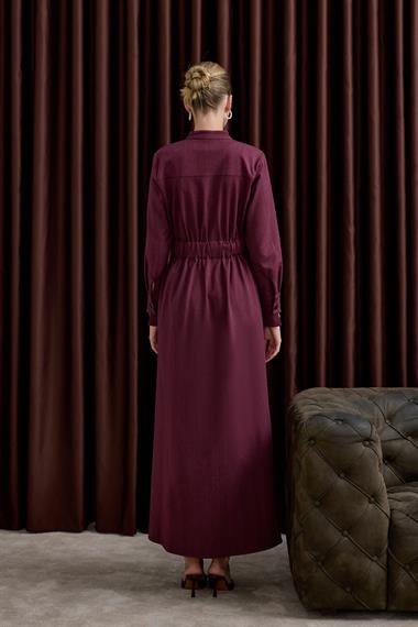 Dore Kendinden Kemerli Elbise MÜRDÜM