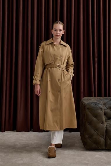 Dream Düğmeli Gold Kemerli Trençkot CAMEL