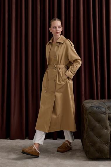 Dream Düğmeli Gold Kemerli Trençkot CAMEL