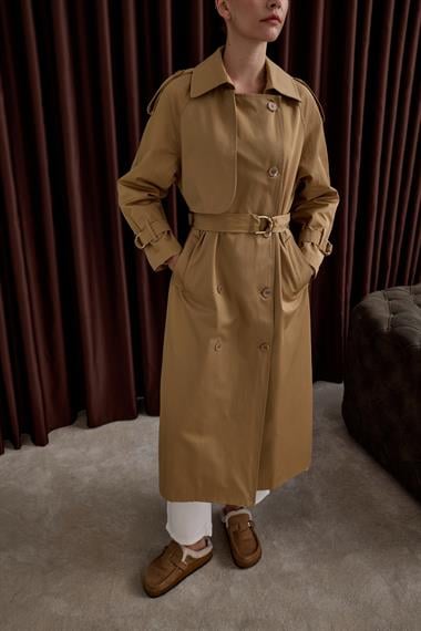 Dream Düğmeli Gold Kemerli Trençkot CAMEL