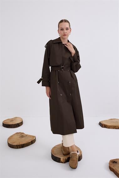 Dream Düğmeli Gold Kemerli Trençkot HAKİ