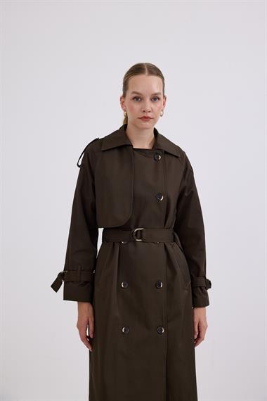 Dream Düğmeli Gold Kemerli Trençkot HAKİ