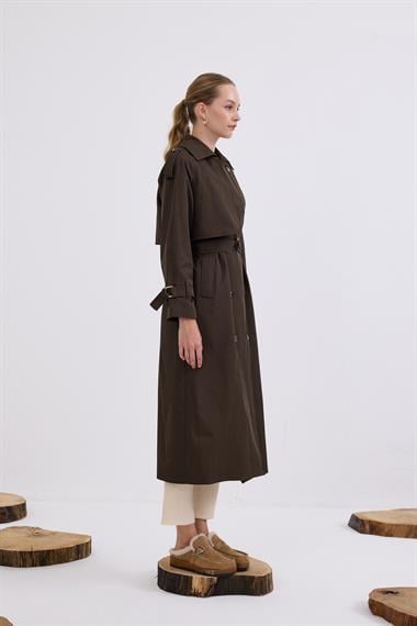 Dream Düğmeli Gold Kemerli Trençkot HAKİ
