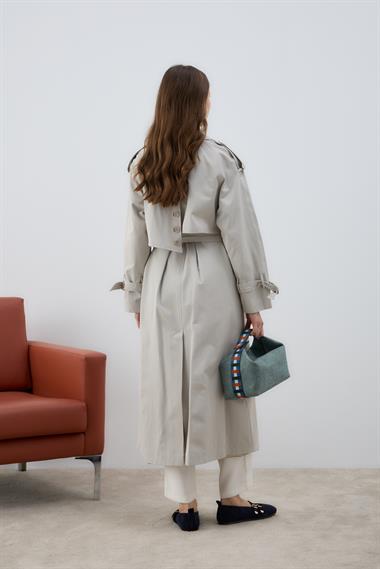 Dream Düğmeli Gold Kemerli Trençkot TAŞ