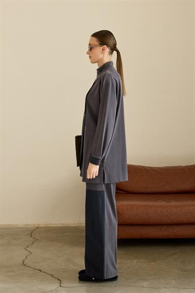 Edora Fermuarlı Kumaş Garnili Pantolonlu Takım LACİVERT