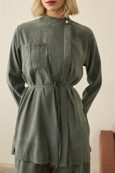 Eleny Yandan Patlı Modal Pantolonlu Takım ZÜMRÜT