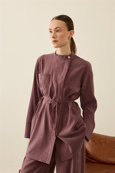 Eleny Yandan Patlı Modal Pantolonlu Takım MÜRDÜM