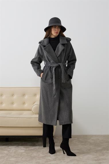 Elite Düğmeli Kuşaklı Kaban ANTRASİT