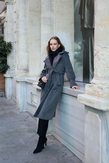 Elite Düğmeli Kuşaklı Kaban ANTRASİT