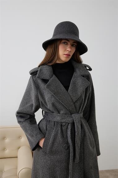 Elite Düğmeli Kuşaklı Kaban ANTRASİT