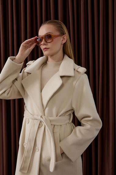 Elite Düğmeli Kuşaklı Kaban BEJ