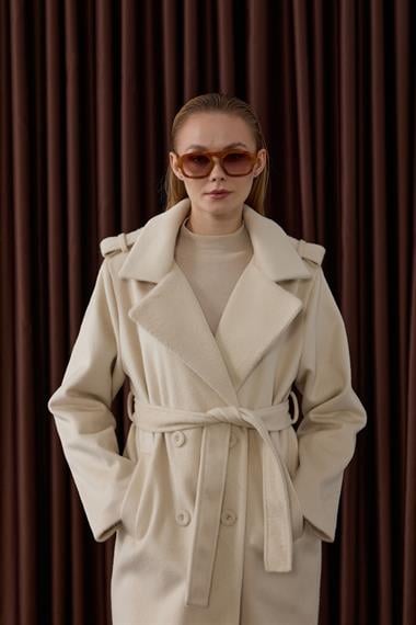 Elite Düğmeli Kuşaklı Kaban BEJ