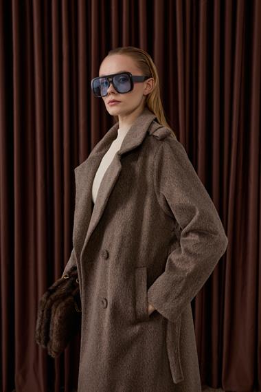 Elite Düğmeli Kuşaklı Kaban KAHVERENGİ