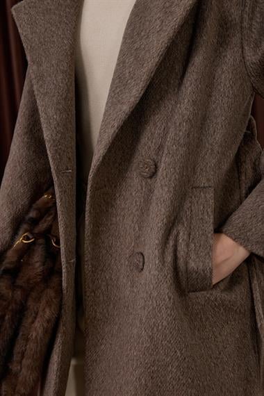 Elite Düğmeli Kuşaklı Kaban KAHVERENGİ